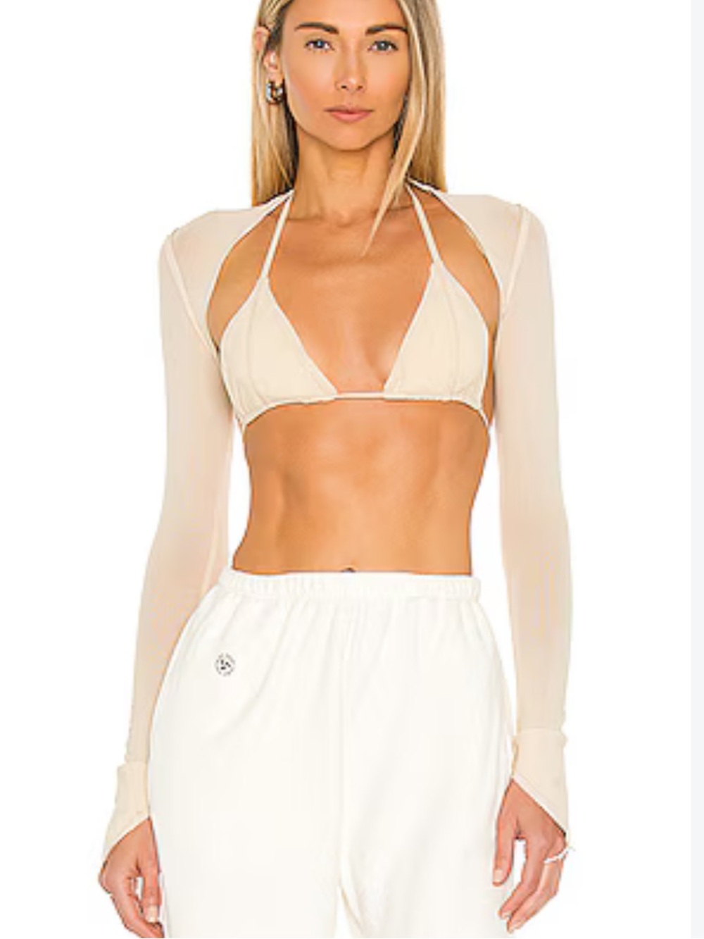 Sami Miro Vintage: Sheer Long-Sleeve Crop Shrug in Cream